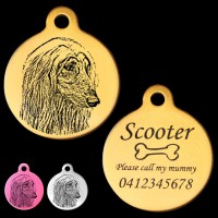 Afghan Hound Engraved 31mm Large Round Pet Dog ID Tag
